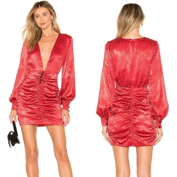 REVOLVE Dresses & Skirts - House of Harlow X Revolve Nellie Red Polka Deep V-Neck Balloon Sleeve Dress 2